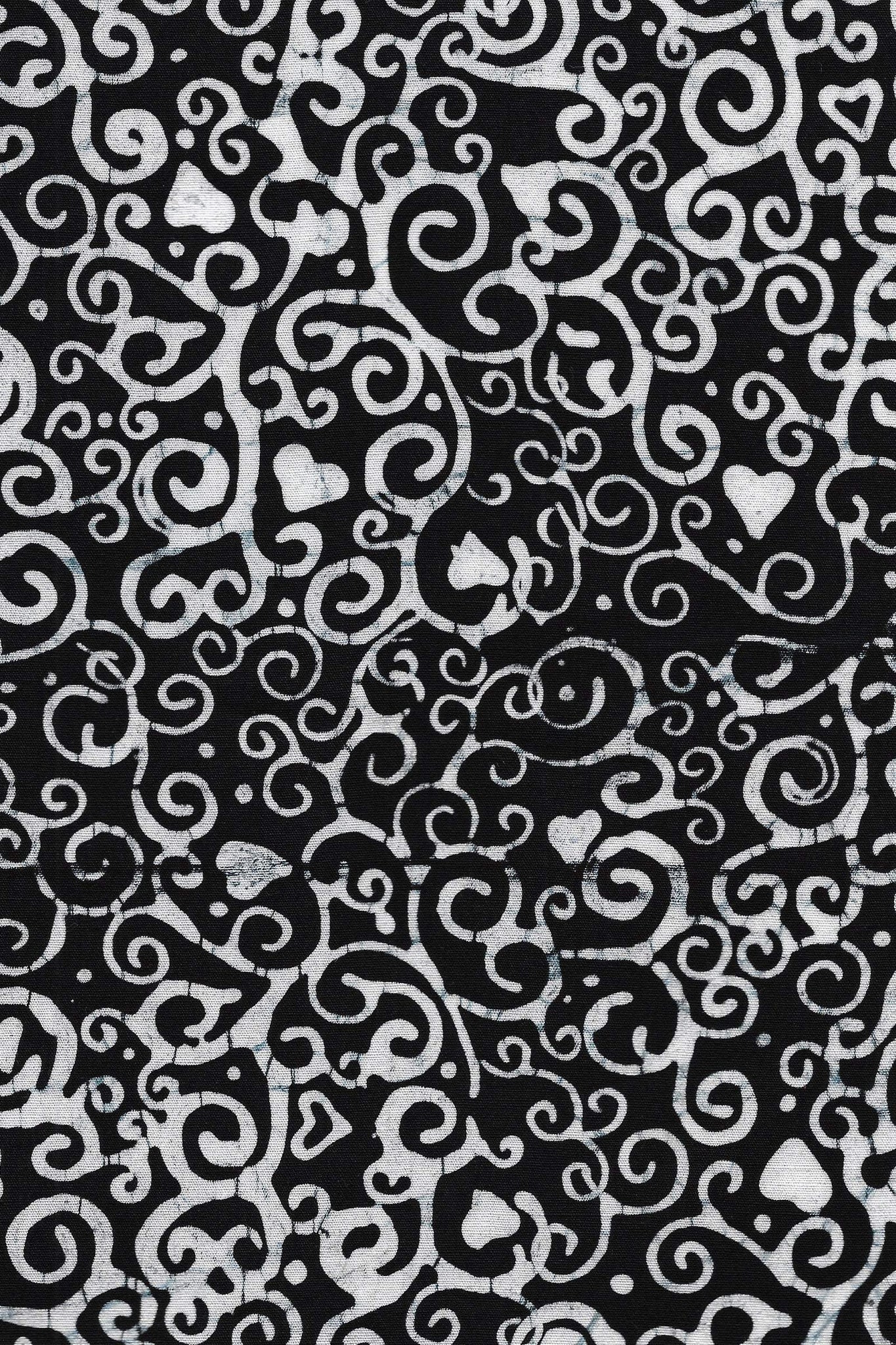 Island Batik Swirl Hearts Black / White