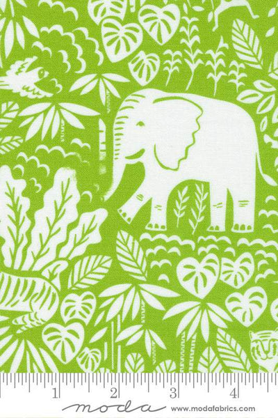 Jungle Paradise Elephants by Stacy Iest Hsu for Moda Lime / White