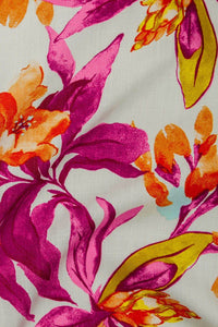 Kahlo Tropical Flowers Slub Ecru / Berry / Orange