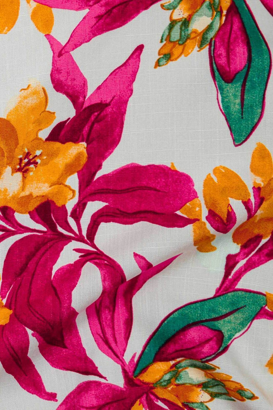 Kahlo Tropical Flowers Slub Ecru / Fuchsia / Yellow