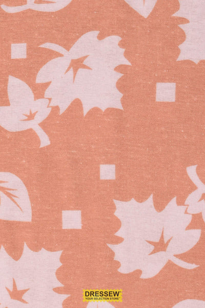 Leaves Lightweight Brushed Cotton Dark Peach / White