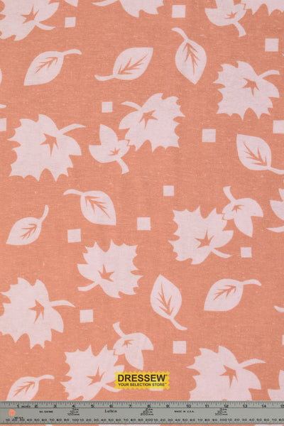 Leaves Lightweight Brushed Cotton Dark Peach / White