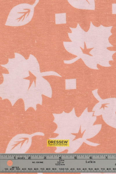 Leaves Lightweight Brushed Cotton Dark Peach / White