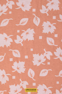 Leaves Lightweight Brushed Cotton Dark Peach / White