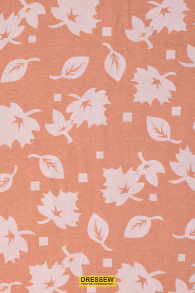 Leaves Lightweight Brushed Cotton Dark Peach / White