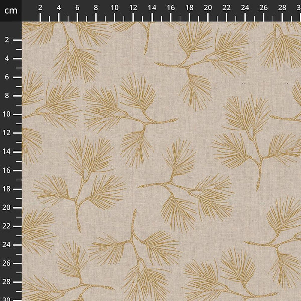 Linen Blend Canvas Boughs By Stof Natural / Metallic Gold