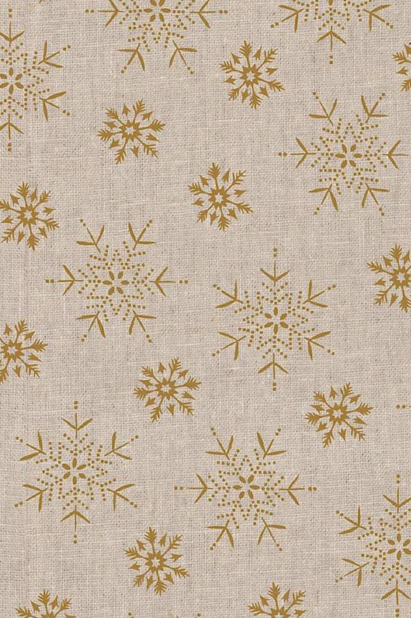 Linen Blend Canvas Snowflakes By Stof Natural / Metallic Gold