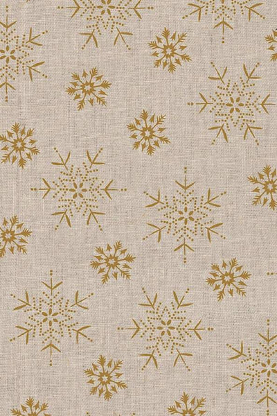 Linen Blend Canvas Snowflakes By Stof Natural / Metallic Gold