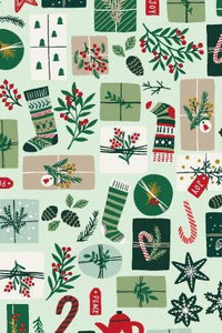 Merry Memories Opening Presents By Yuan Xu For RJR Fabrics Mint / Metallic