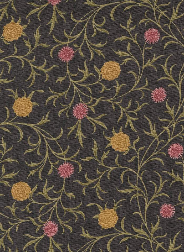 Morris Manor Scroll Floral By Barbara Brackman For Moda Ebony
