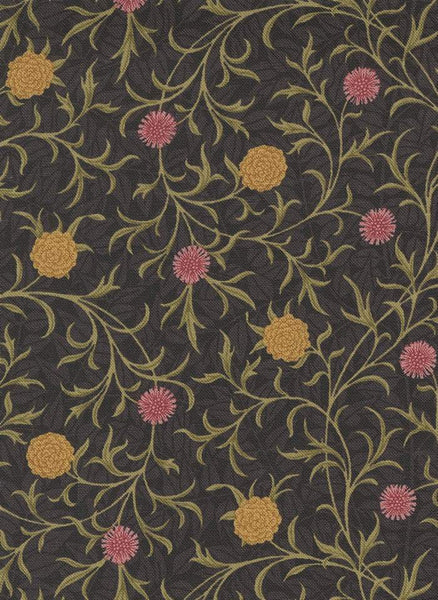 Morris Manor Scroll Floral By Barbara Brackman For Moda Ebony