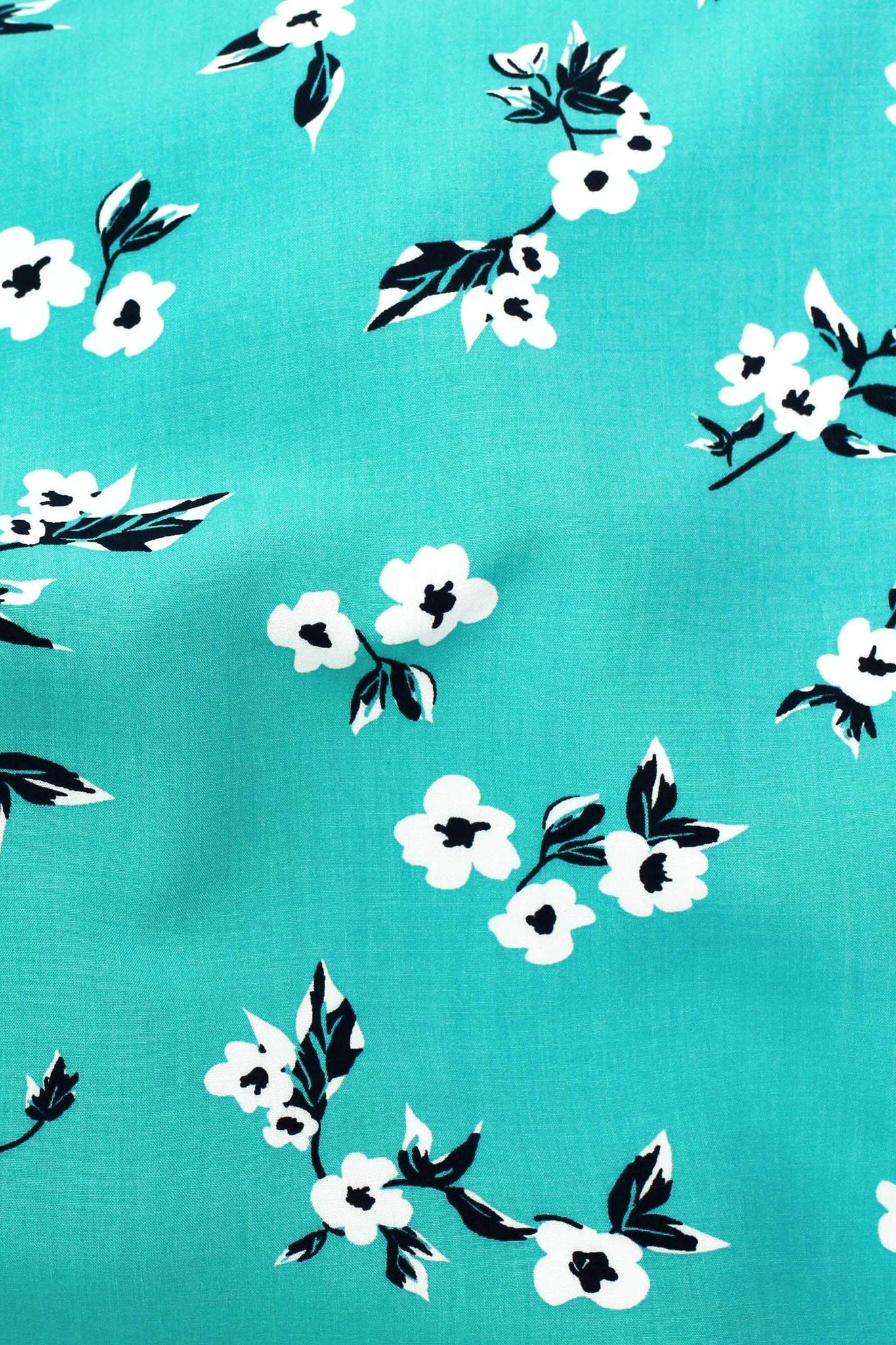 Picasso Scattered Floral Poplin Turquoise / White