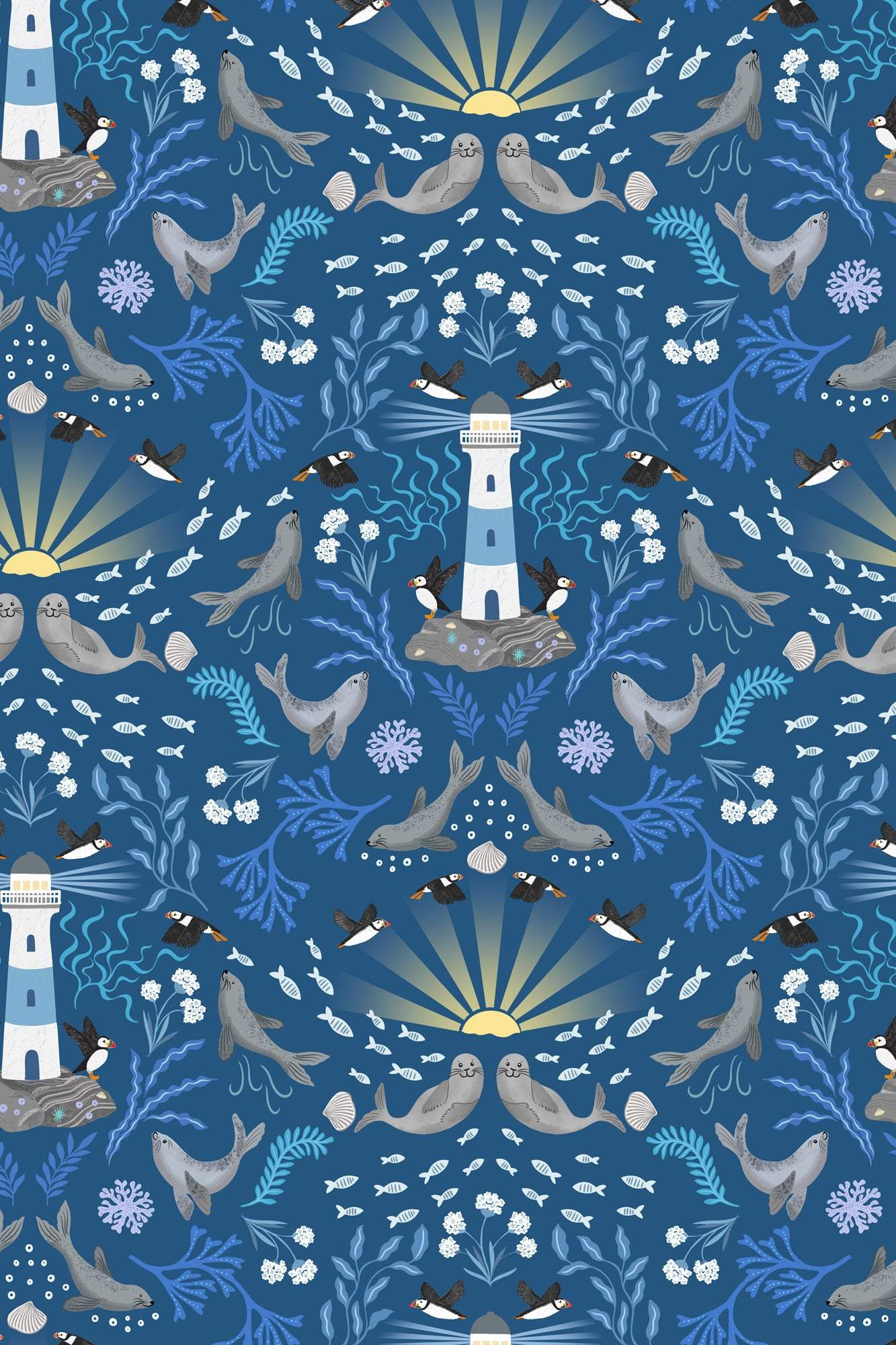 Puffin Rock Lighthouse By Lewis & Irene Dark Blue