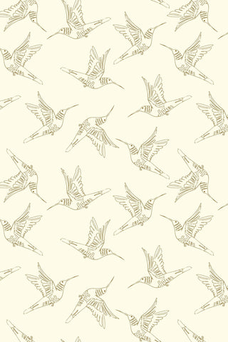 Serenity Blooms Hummingbird Dance By Ginger Deverell For Poppie Cotton Cream / Metallic Gold