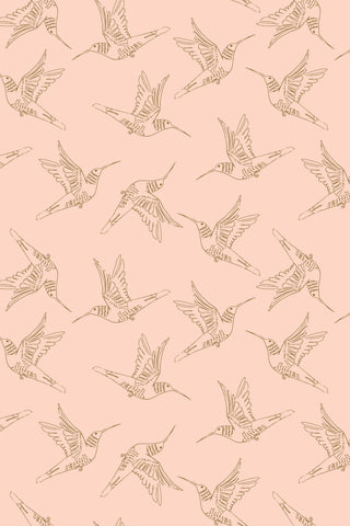 Serenity Blooms Hummingbird Dance By Ginger Deverell For Poppie Cotton Peach / Metallic Gold