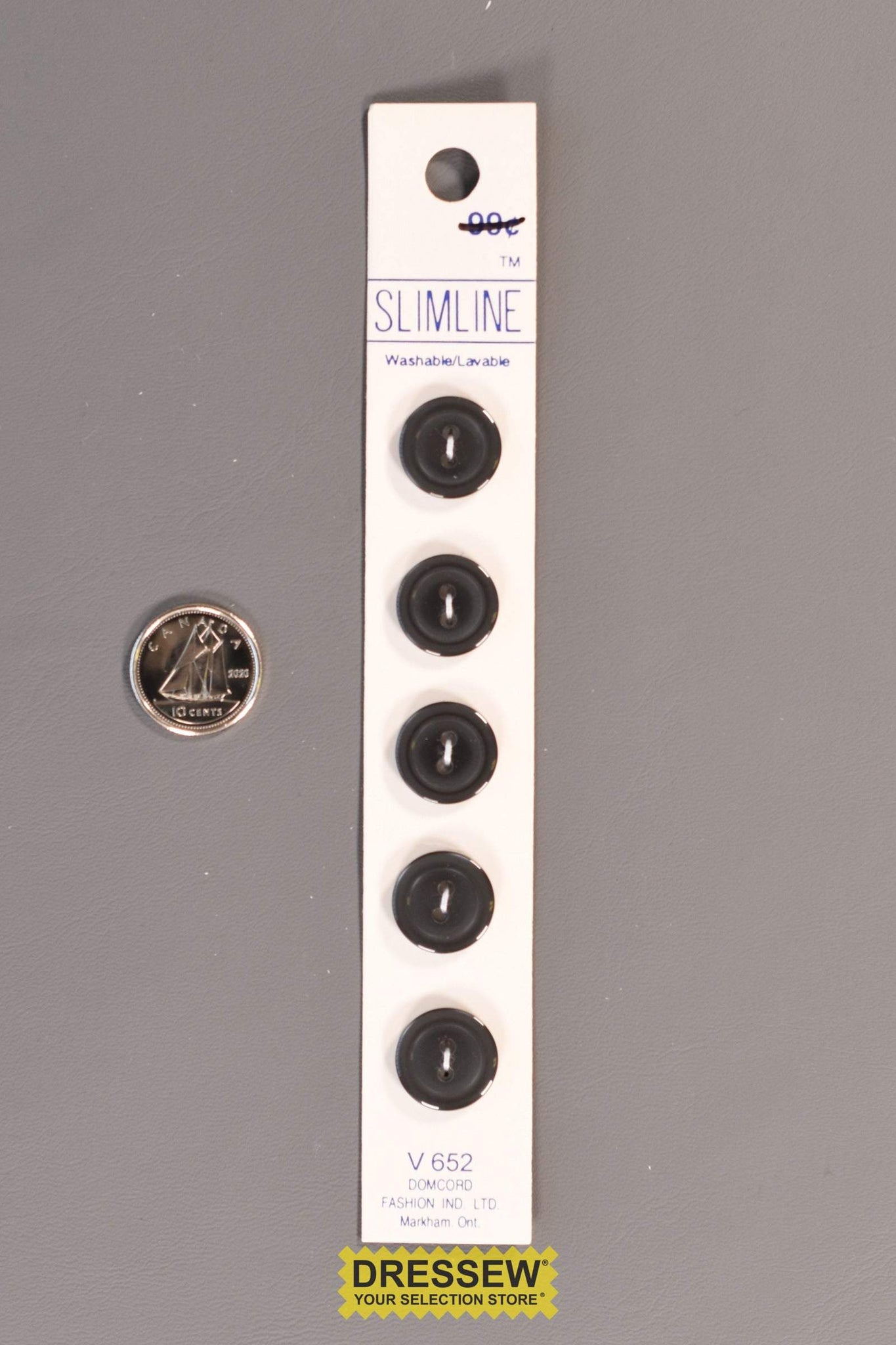 Slimline Button Card 14mm Pearl Dark Grey