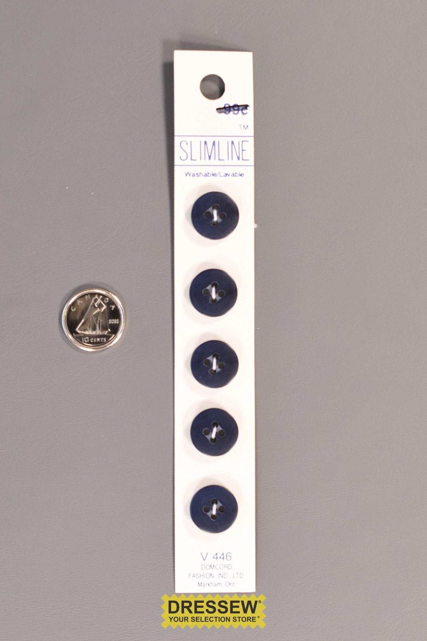 Slimline Button Card 14mm Pearl Navy