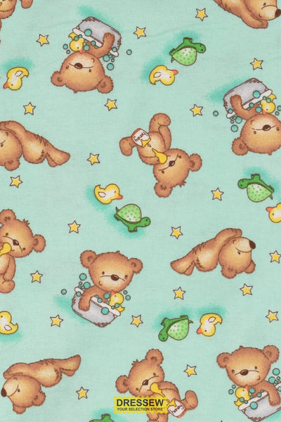 Teddy Bear Flannelette Aqua / Multi