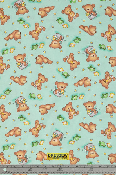 Teddy Bear Flannelette Aqua / Multi