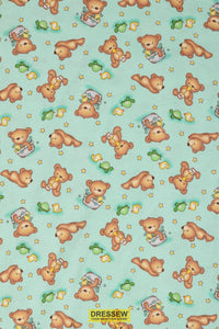 Teddy Bear Flannelette Aqua / Multi