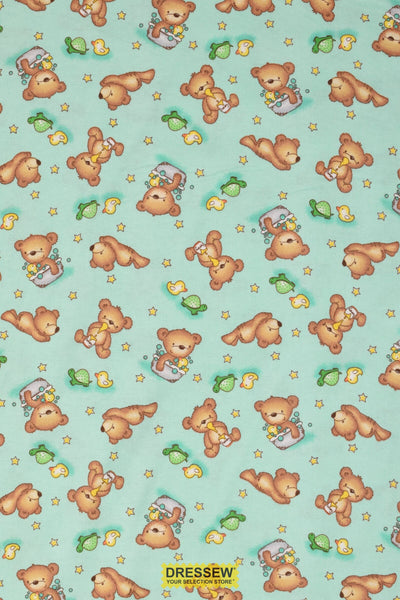 Teddy Bear Flannelette Aqua / Multi