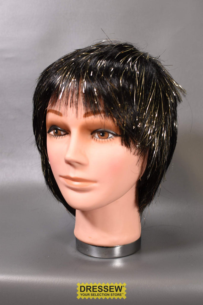 Tinsel Rocker Wig Black Metallic Gold Dressew Supply Ltd