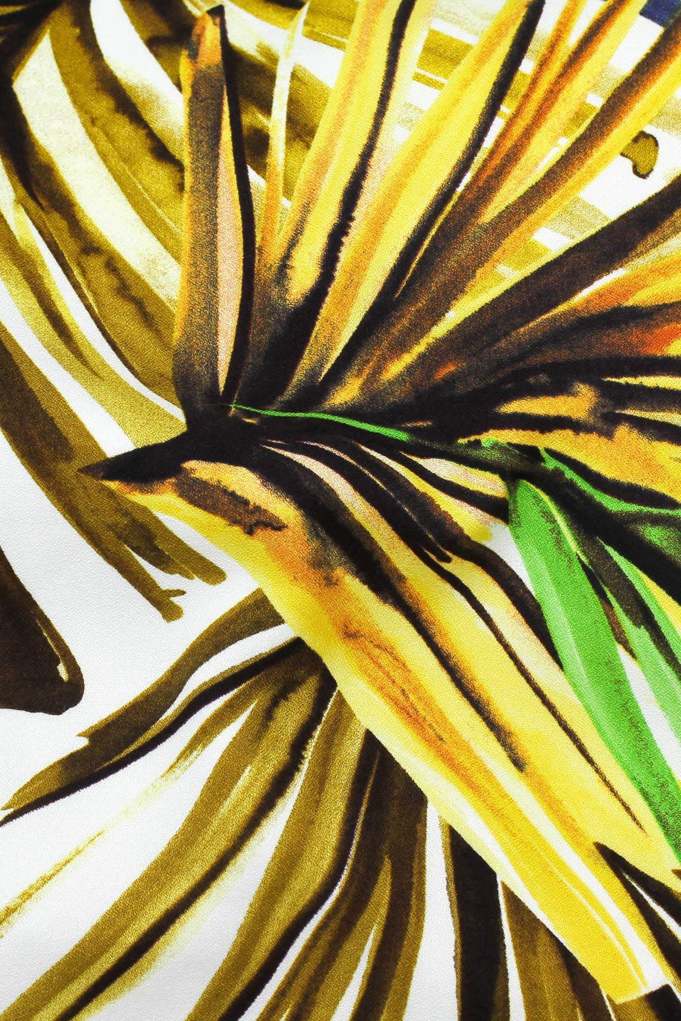 Viscose Crepe Palm Leaves White / Ochre